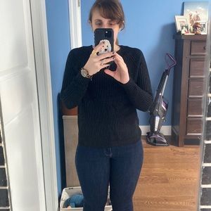 Express Long Sleeve Crew Neck Black Sweater with Burn/Melt detail